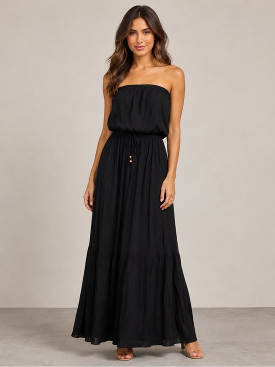 Socialite Dresses & Skirts - Socialite- Strapless Black Maxi Dress with Drawstring
